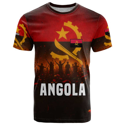 Angola T-Shirt with Red Black Yellow Grunge Design Graphic Tee