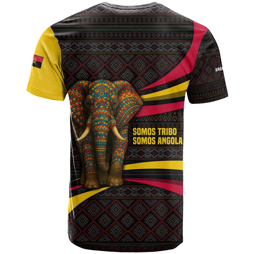 Angola T-Shirt with Red Black Yellow Tribal Design and Elephant Graphic Tee
