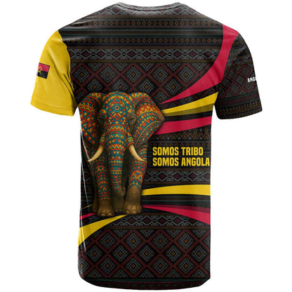 Angola T-Shirt with Red Black Yellow Tribal Design and Elephant Graphic Tee