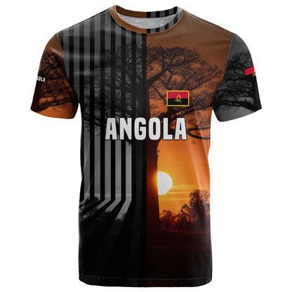 Angola T-Shirt with Sunset Zebra Design and African Nature Graphic Tee