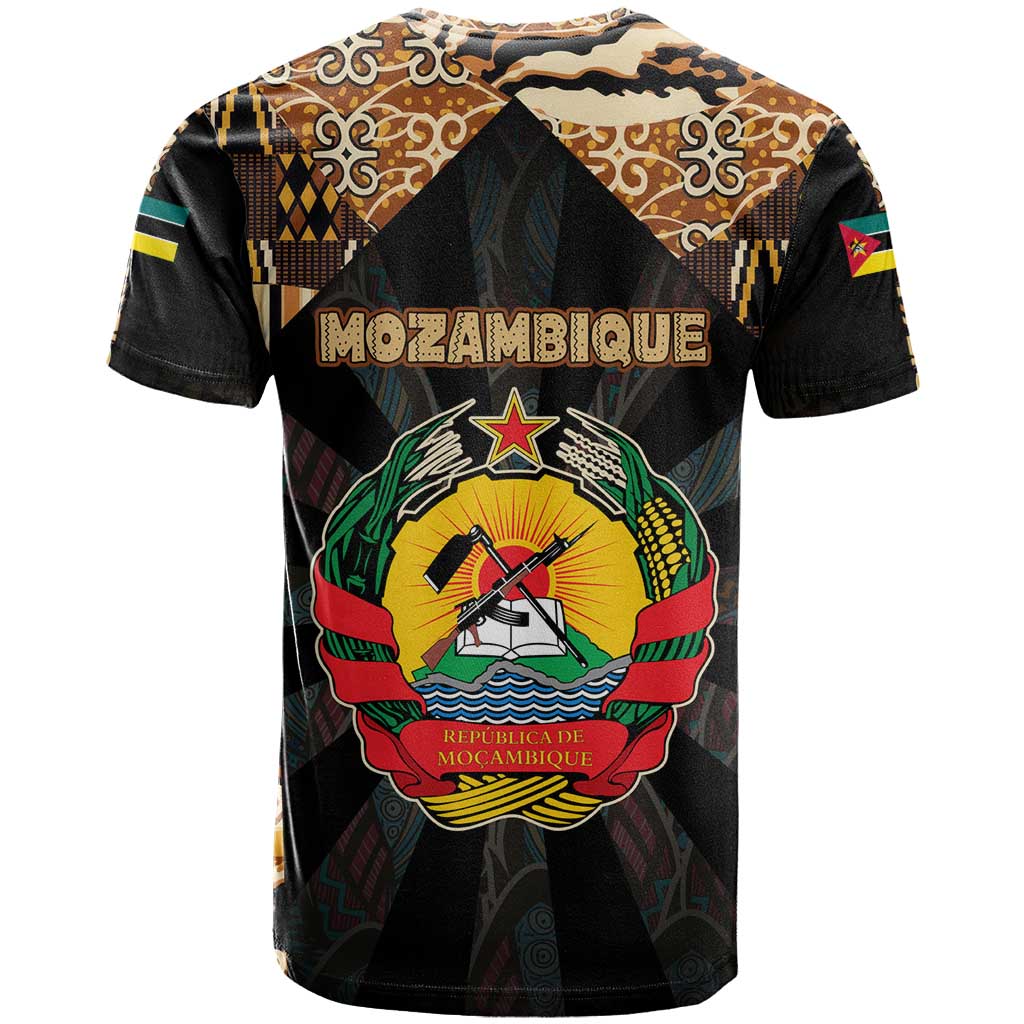 Mozambique T-Shirt with Black Brown Tribal Design and National Emblem Graphic Tee