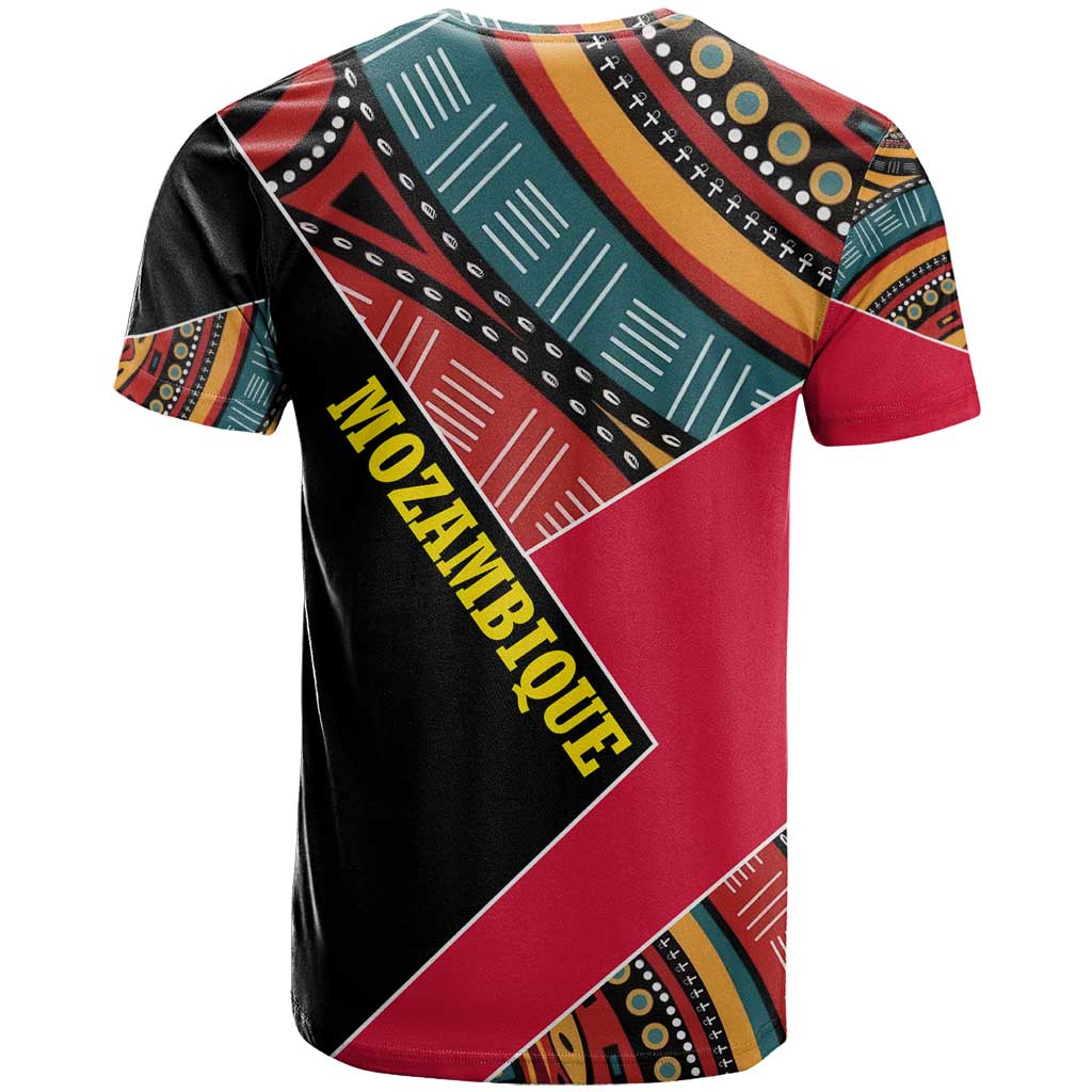 Mozambique T-Shirt with Red Black Geometric Design and Tribal Pattern Graphic Tee