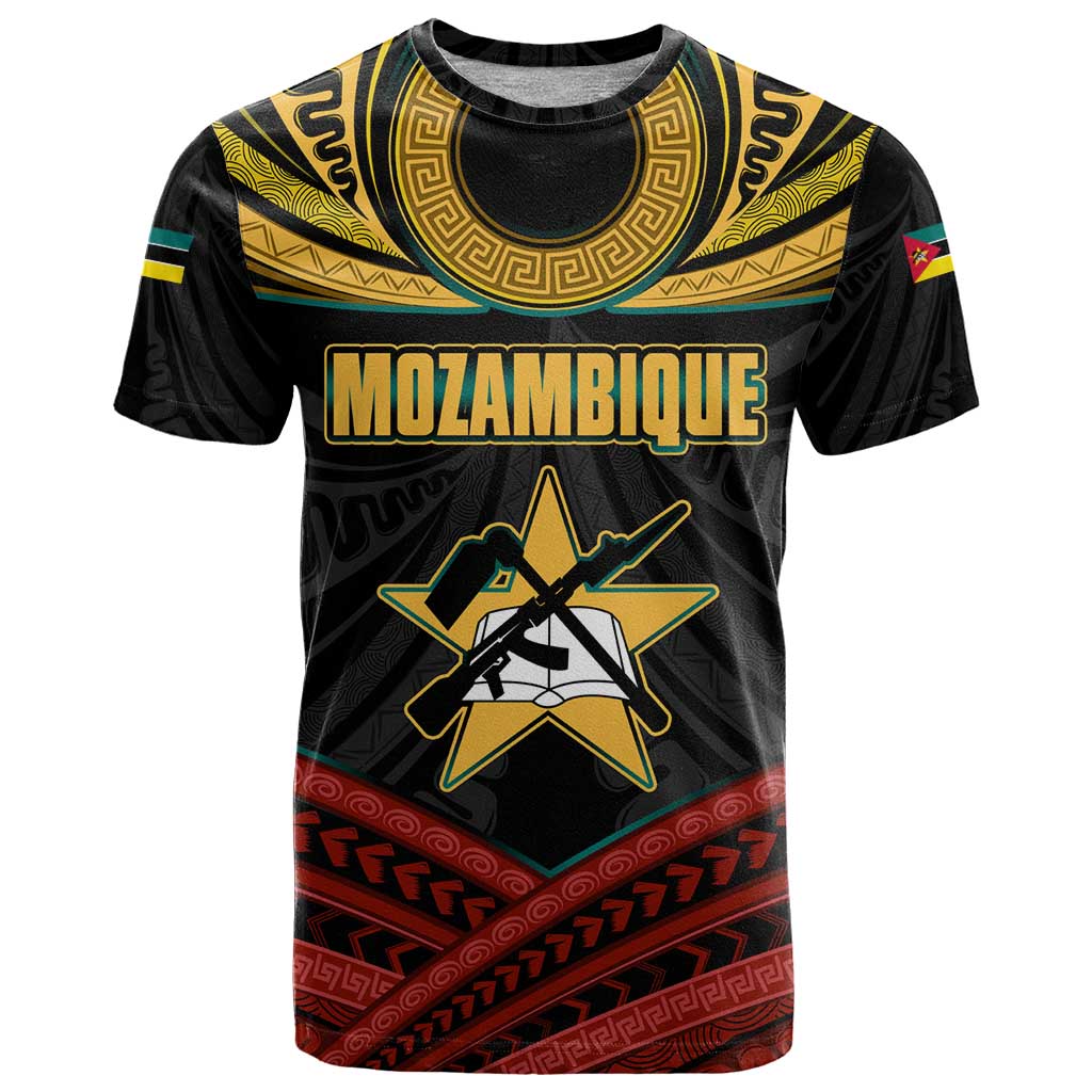 Mozambique T-Shirt with Black Red Tribal Design and National Map Pattern Graphic Tee