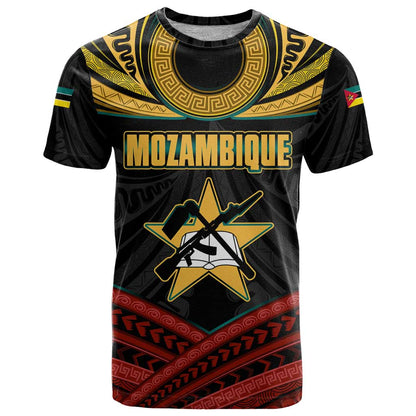 Mozambique T-Shirt with Black Red Tribal Design and National Map Pattern Graphic Tee