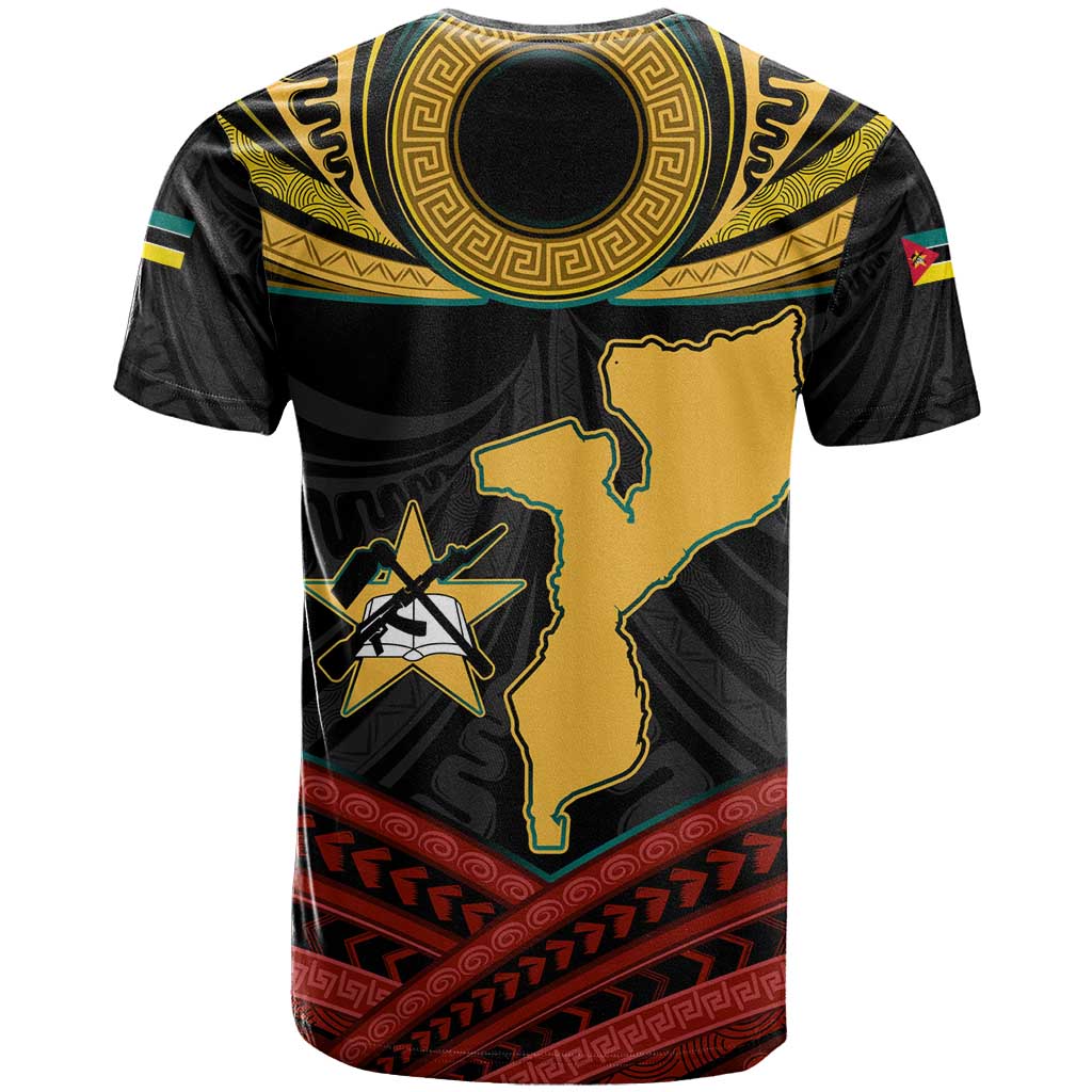 Mozambique T-Shirt with Black Red Tribal Design and National Map Pattern Graphic Tee