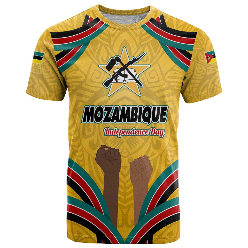 Mozambique T-Shirt with Yellow Red Green Swirl Design and Independence Day Graphic Tee