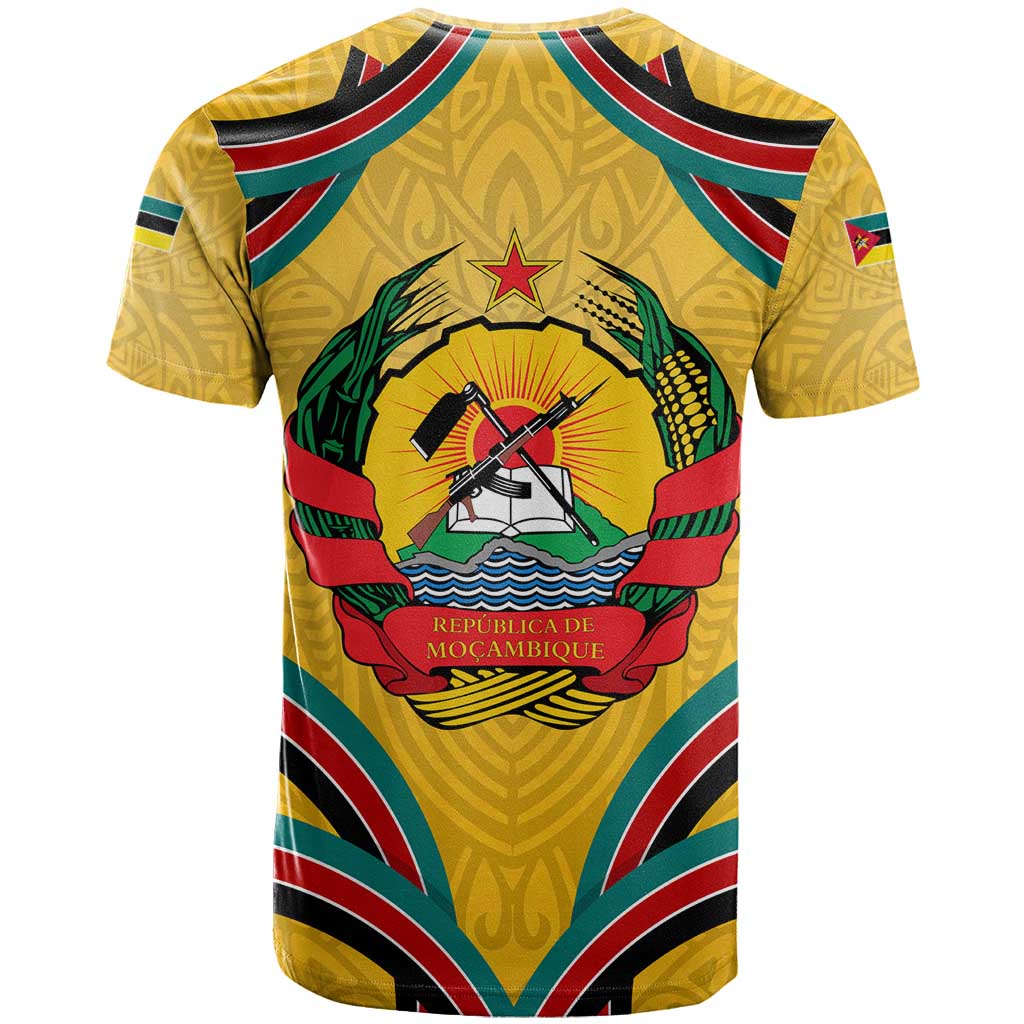 Mozambique T-Shirt with Yellow Red Green Swirl Design and Independence Day Graphic Tee