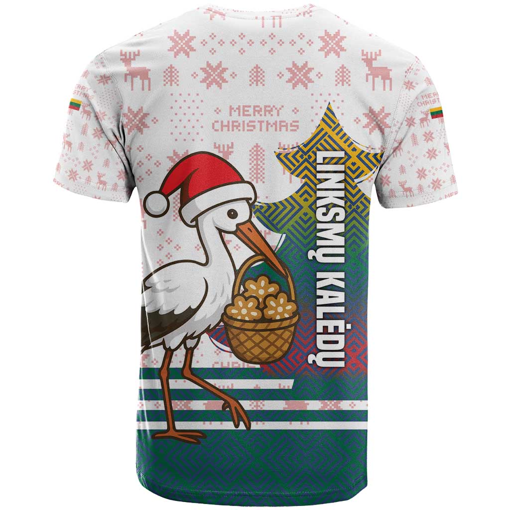 Lithuania Christmas T-Shirt with Stork Basket Snowflakes and Traditional Pattern Design Graphic Tee