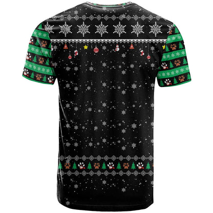 Christmas Colorful Dog Pawprint T-Shirt Black Snowflake Pattern Design Graphic Tee