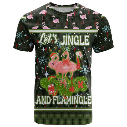 Lets Jingle And Flamingle Christmas T-Shirt Funny Xmas Holiday Patterns Graphic Tee
