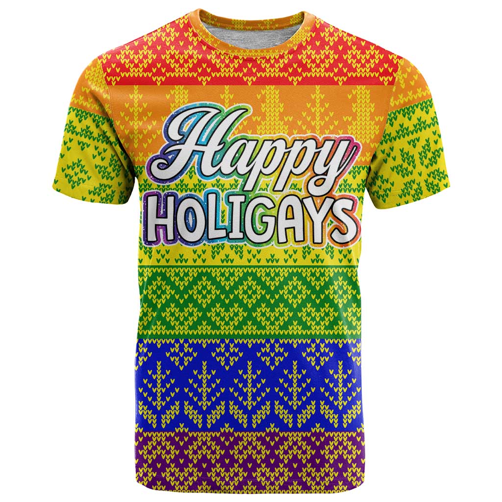 LGBT Gay Pride Happy Holigays Christmas T-Shirt Xmas Holiday Patterns Graphic Tee