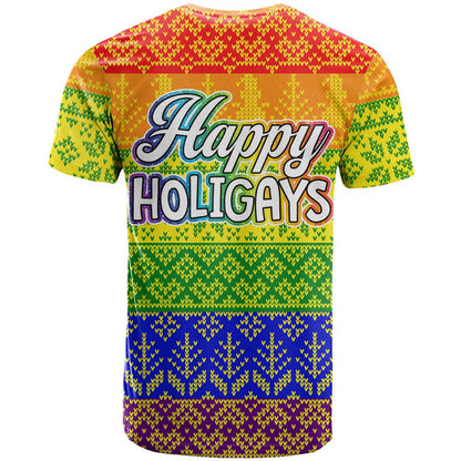 LGBT Gay Pride Happy Holigays Christmas T-Shirt Xmas Holiday Patterns Graphic Tee