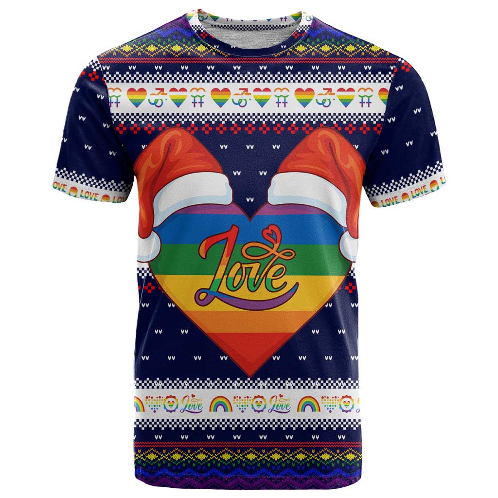 LGBT Heart Christmas Yall Christmas T-Shirt Xmas Holiday Patterns Graphic Tee