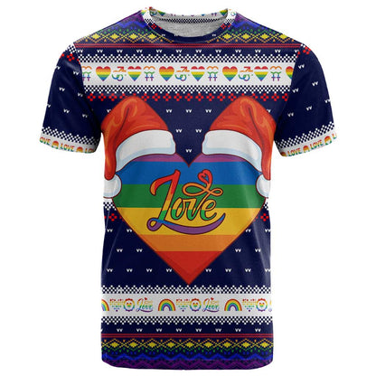 LGBT Heart Christmas Yall Christmas T-Shirt Xmas Holiday Patterns Graphic Tee