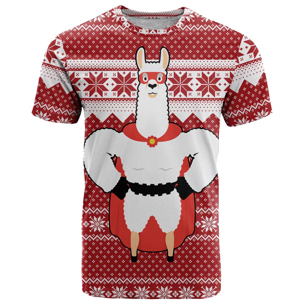 Llama Superhero Christmas T-Shirt Xmas Holiday Patterns Graphic Tee