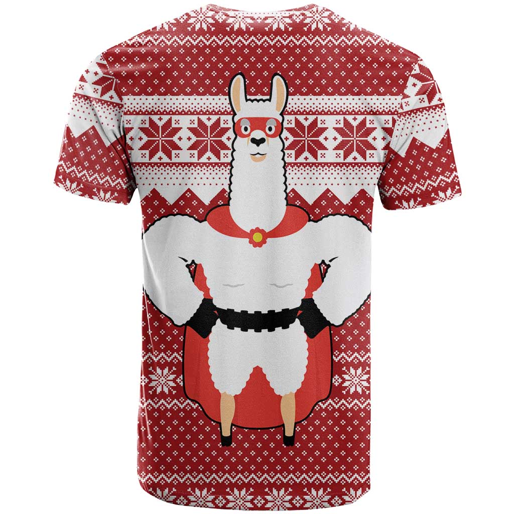 Llama Superhero Christmas T-Shirt Xmas Holiday Patterns Graphic Tee