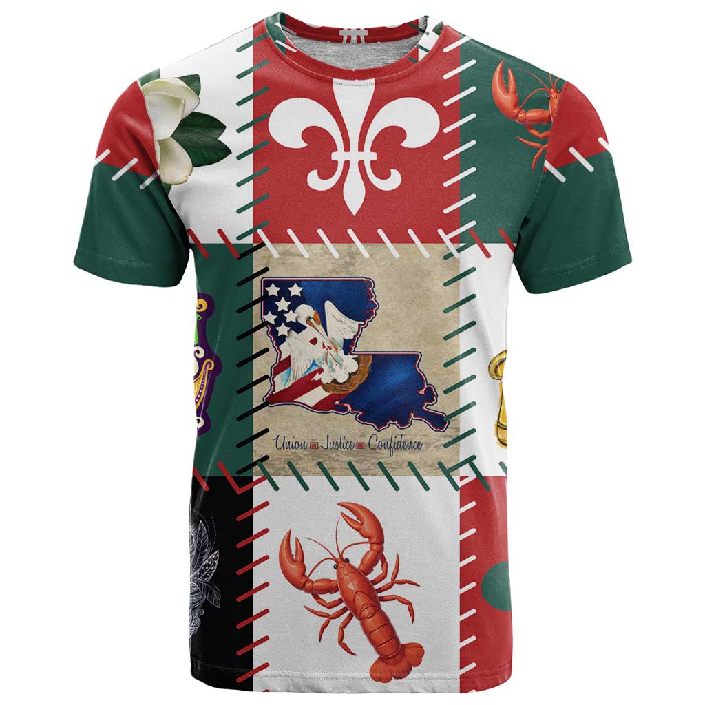Louisiana Famous Things Christmas T-Shirt Xmas Holiday Patterns Graphic Tee