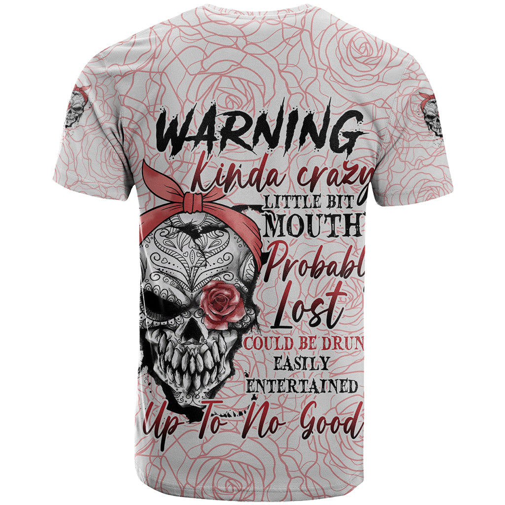 Warning Kinda Crazy Tattooed Girl Rose T-Shirt Graphic Tee