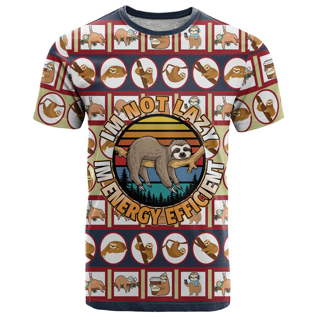 Sloth I'm Not Lazy I'm Energy Efficient Christmas T-Shirt Xmas Holiday Patterns Graphic Tee