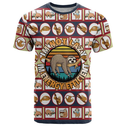Sloth I'm Not Lazy I'm Energy Efficient Christmas T-Shirt Xmas Holiday Patterns Graphic Tee
