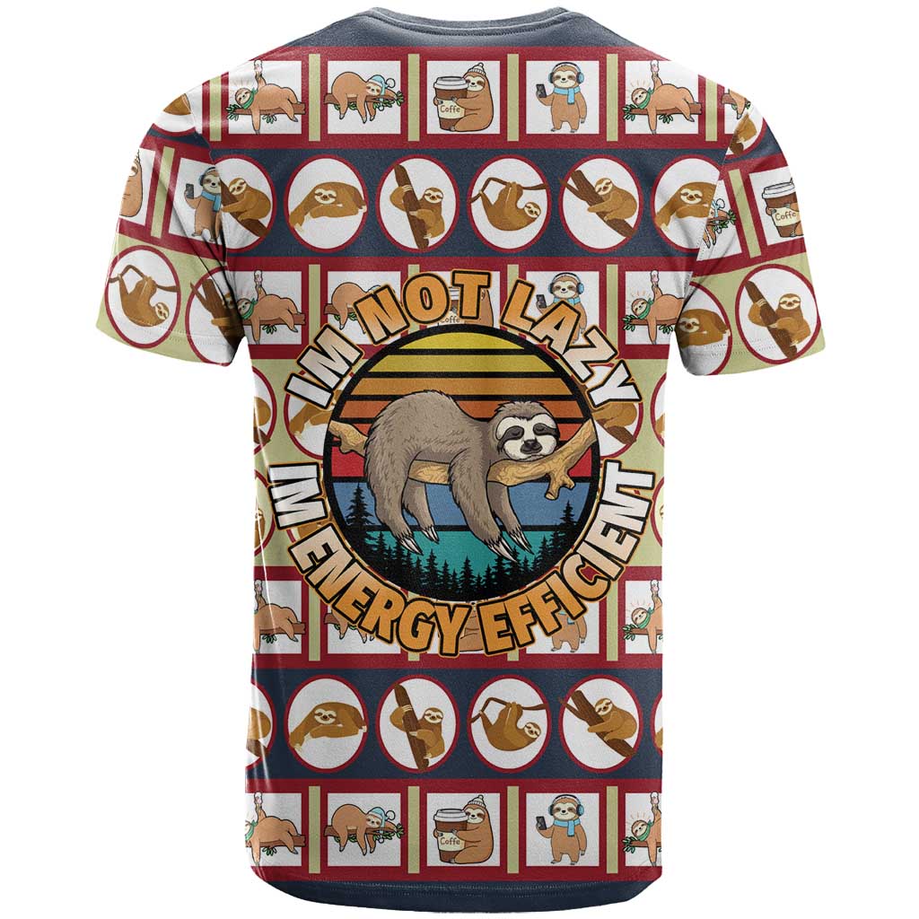 Sloth I'm Not Lazy I'm Energy Efficient Christmas T-Shirt Xmas Holiday Patterns Graphic Tee