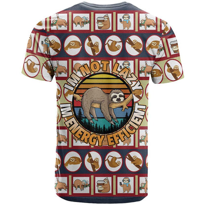 Sloth I'm Not Lazy I'm Energy Efficient Christmas T-Shirt Xmas Holiday Patterns Graphic Tee
