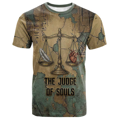 Anubis T-Shirt Ancient Egyptian Aged Papyrus, Scales of Justice, and Egyptian Hieroglyph Graphic Tee
