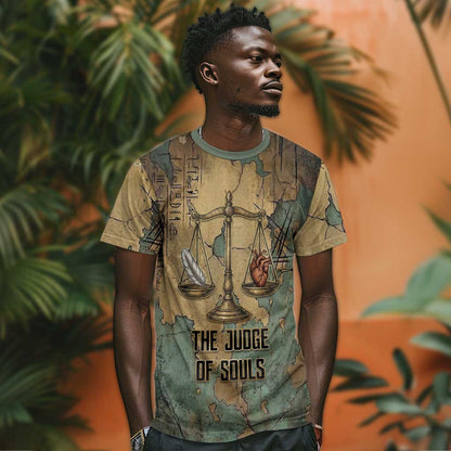 Anubis T-Shirt Ancient Egyptian Aged Papyrus, Scales of Justice, and Egyptian Hieroglyph Graphic Tee