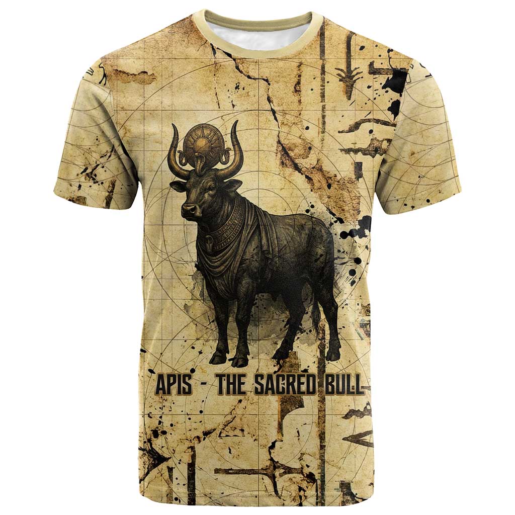 Apis T-Shirt Ancient Egyptian Papyrus Map, Egyptian Crown Bull Illustration Graphic Tee