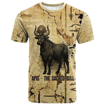 Apis T-Shirt Ancient Egyptian Papyrus Map, Egyptian Crown Bull Illustration Graphic Tee