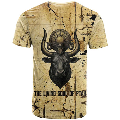 Apis T-Shirt Ancient Egyptian Papyrus Map, Egyptian Crown Bull Illustration Graphic Tee