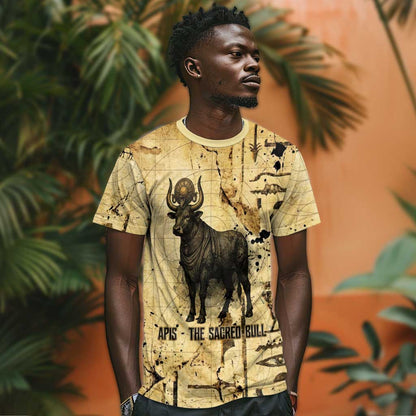 Apis T-Shirt Ancient Egyptian Papyrus Map, Egyptian Crown Bull Illustration Graphic Tee