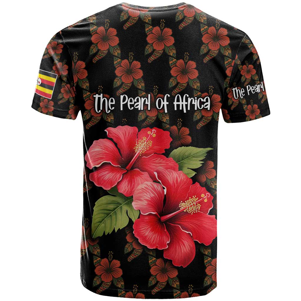 Uganda T-Shirt with Hibiscus Flower Pattern and The Pearl of Africa Text Graphic Tee