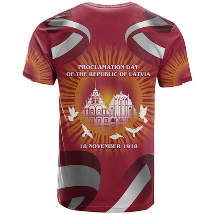 Latvia T-Shirt with Freedom Monument and Doves Graphic 18 November 1918 Design Graphic Tee