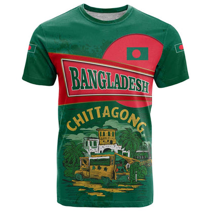 Bangladesh Chittagong Heritage T-Shirt with National Emblem and Flag Graphic Tee