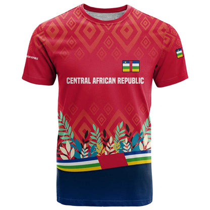 Central African Republic T-Shirt with Red Blue Green Tribal Design and National Flag Graphic Tee