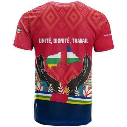 Central African Republic T-Shirt with Red Blue Green Tribal Design and National Flag Graphic Tee
