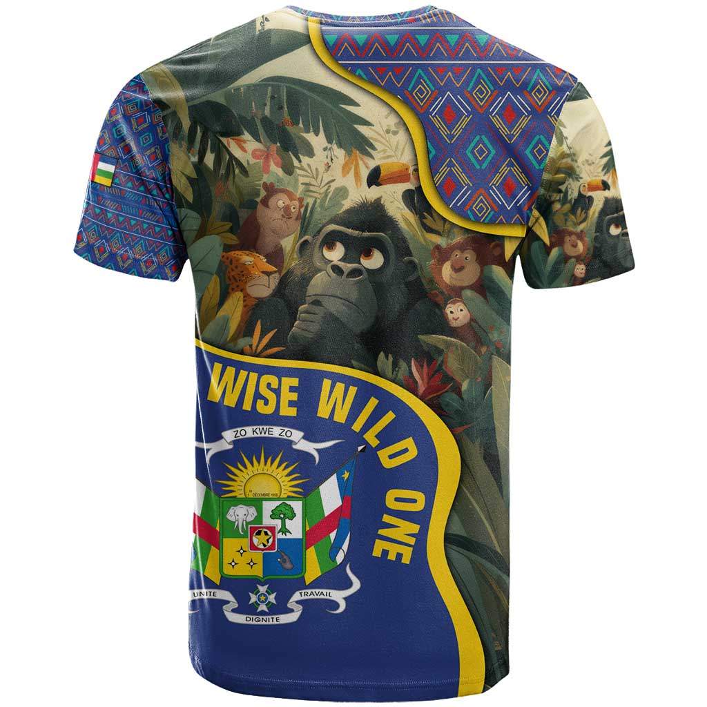 Central African Republic T-Shirt with Jungle Animal Design and National Emblem Pattern Graphic Tee
