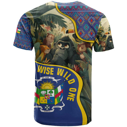 Central African Republic T-Shirt with Jungle Animal Design and National Emblem Pattern Graphic Tee
