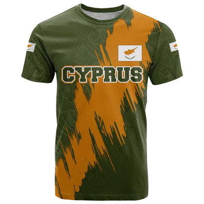 Cyprus T-Shirt with Green Orange Brushstroke Design and National Emblem Graphic Tee