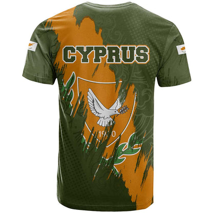 Cyprus T-Shirt with Green Orange Brushstroke Design and National Emblem Graphic Tee