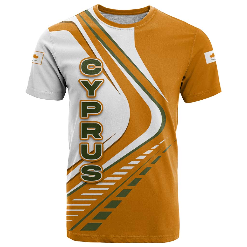 Cyprus T-Shirt with Orange White Abstract Streak Design and Flag Emblem Graphic Tee