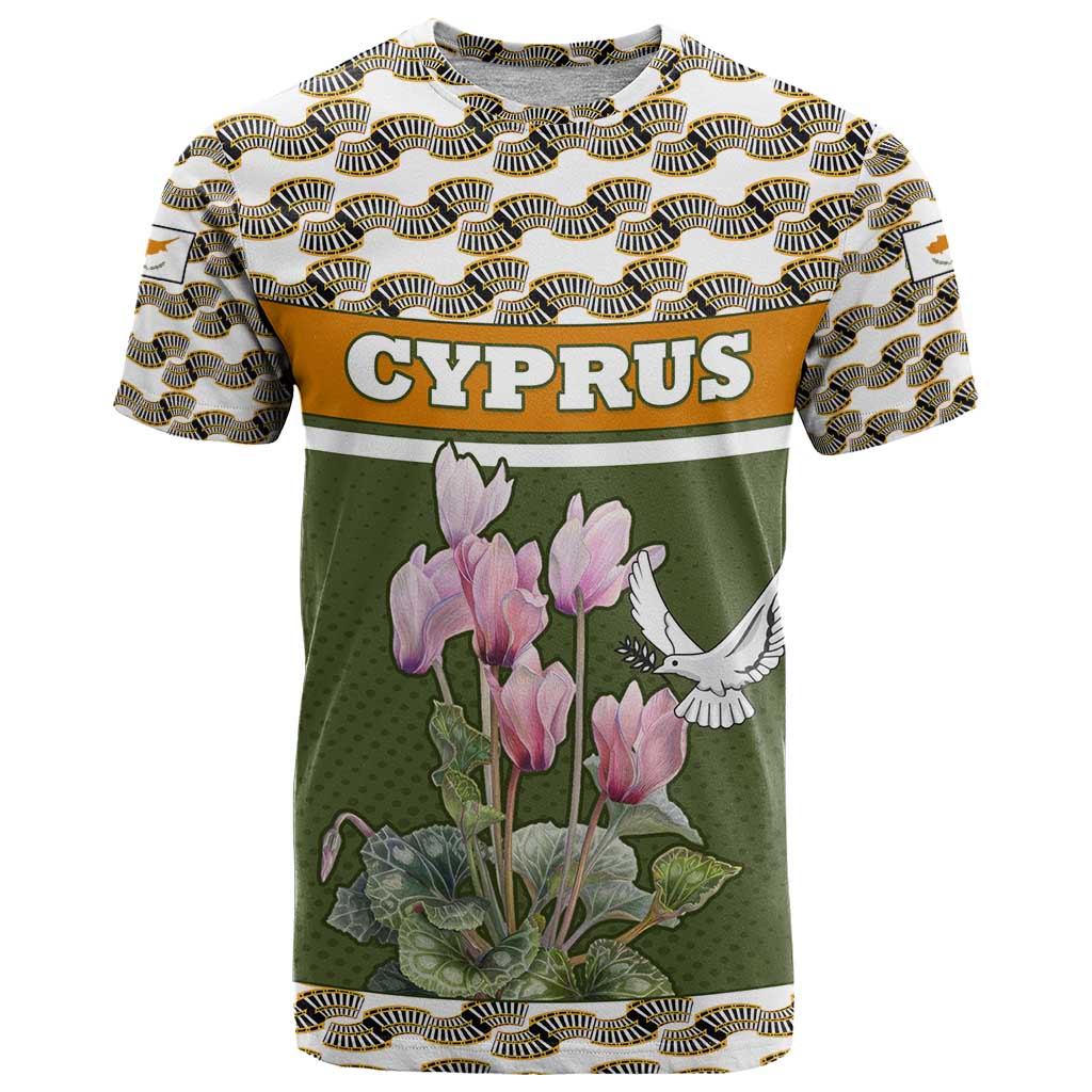Cyprus T-Shirt with Cyclamen Flower Illustration Design and National Emblem Graphic Tee