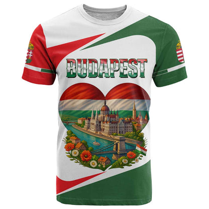 Hungary T-Shirt with Budapest Heart Illustration Design and Crown Emblem Graphic Tee