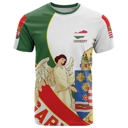 Hungary T-Shirt with Knight and Angel Illustration Design and National Crest Graphic Tee