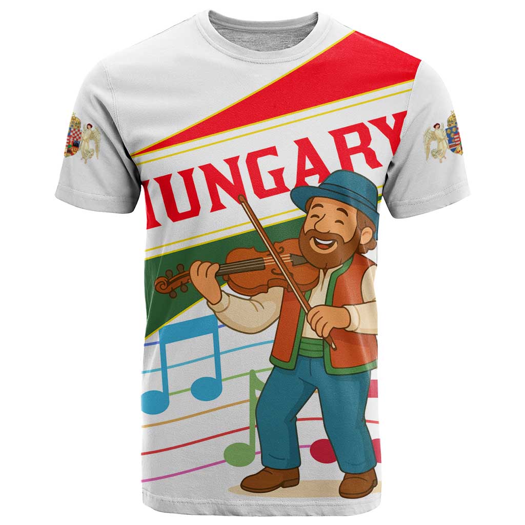 Hungary T-Shirt with Folk Musician Illustration Design and Traditional Floral Graphic Tee
