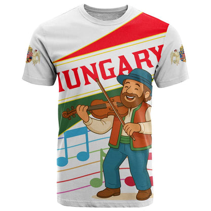 Hungary T-Shirt with Folk Musician Illustration Design and Traditional Floral Graphic Tee