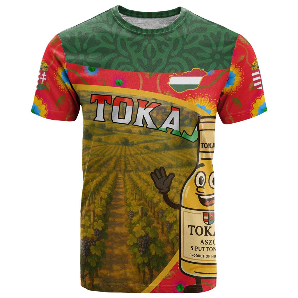 Hungary T-Shirt with Tokaj Vineyard Illustration Design and Grape Wine Graphic Tee