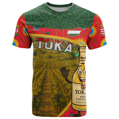Hungary T-Shirt with Tokaj Vineyard Illustration Design and Grape Wine Graphic Tee