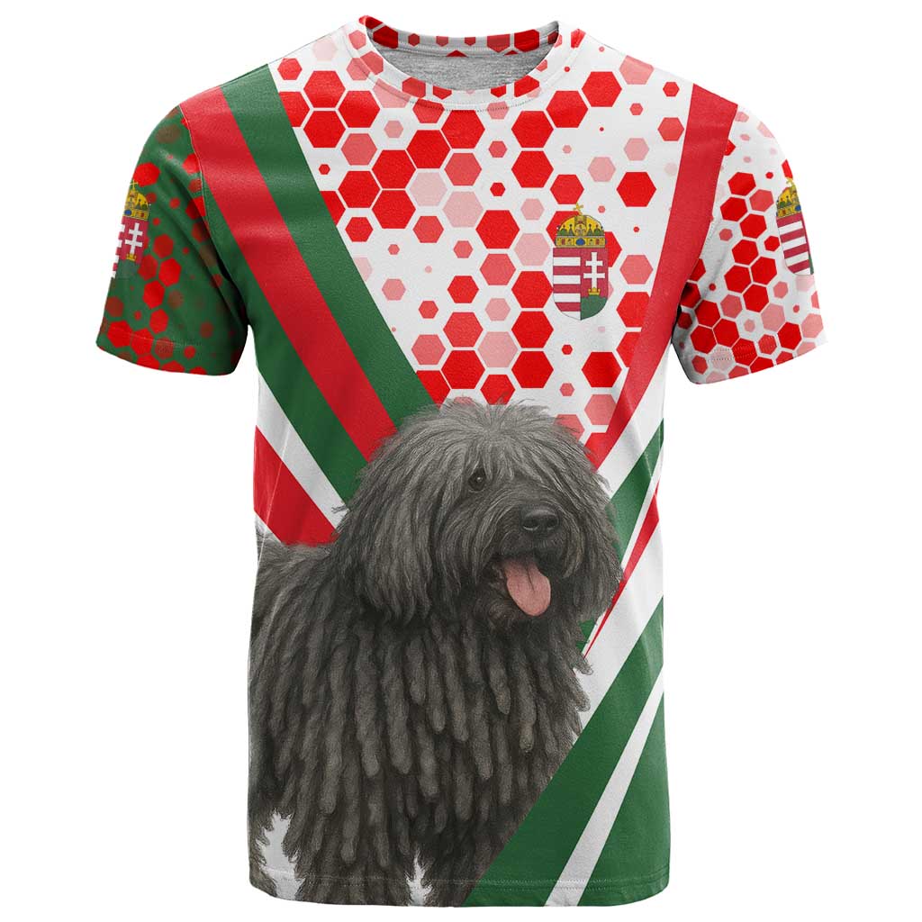 Hungary T-Shirt with Puli Dog Illustration Design and Red Green Hexagon Graphic Tee
